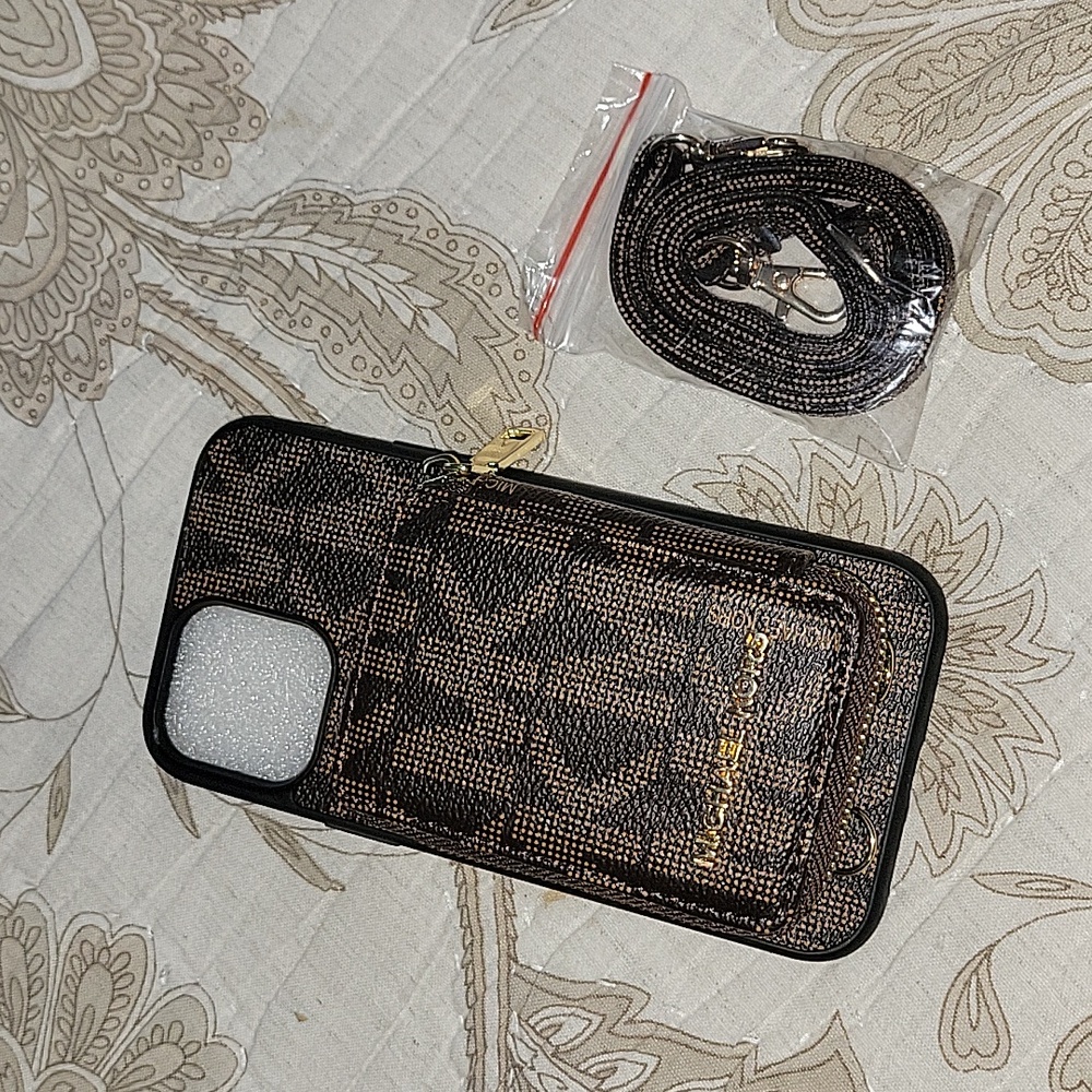 Michael Kors IPhone 12 Case w/ wallet/card holder + strap